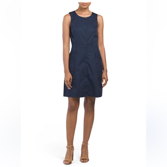 Theory Dresses & Skirts - THEORY Navy Bonza Spring Poplin Zip Front Casual Dress